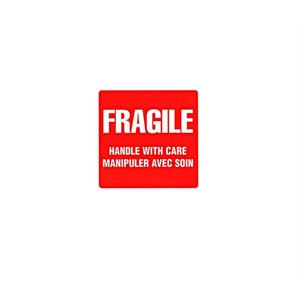 Étiquette fragile 4''x4'' rouge bilingue manipuler avec soin